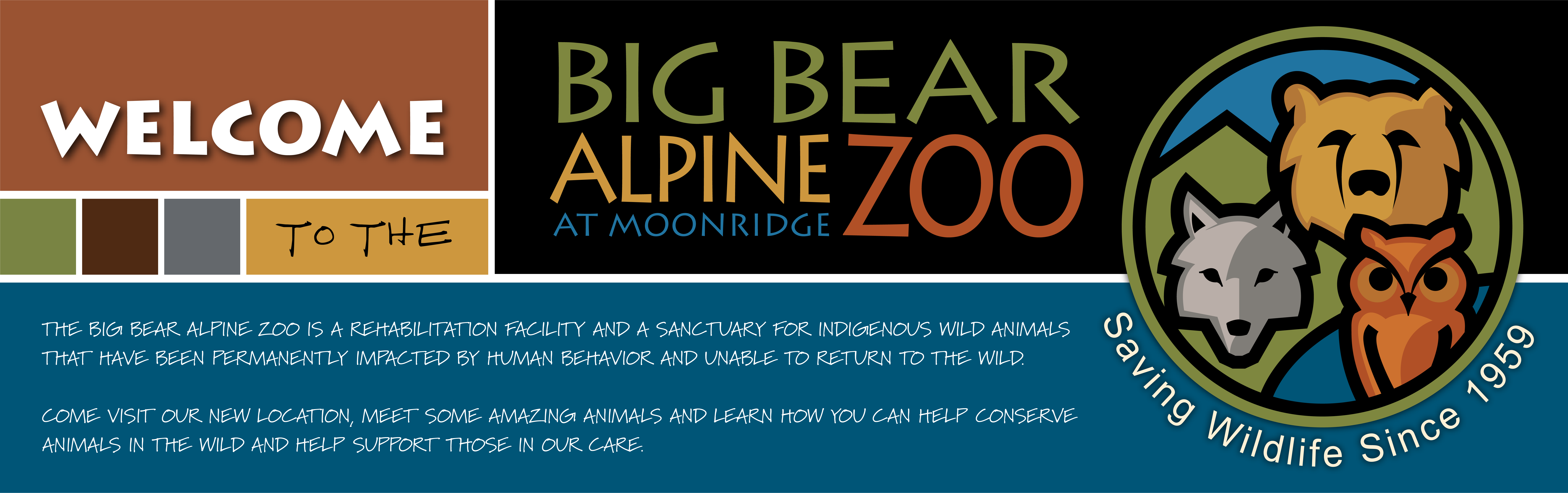 Welcome to the Big Bear Alpine At Moonridge Zoo. The big bear alpine zoo is a rehabilitation facility and a sanctuary for indigenous wild animals that have been permanently impacted by human behavior and unable to return to the wild. Come visit our new location, meet some amazing animals and learn how you can help conserve animals in the wild and help support those in our care.